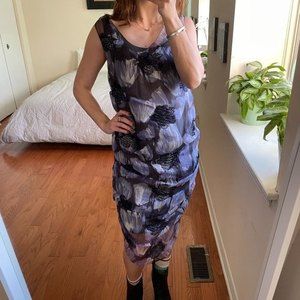 Vera Wang Floral Silk Ruched Overlay Midi Dress 4